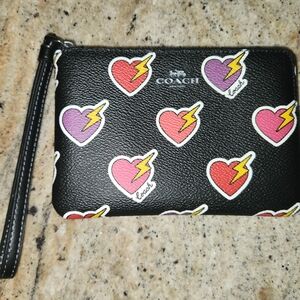 Coach Black Wristlet with Heart and Lightning Print